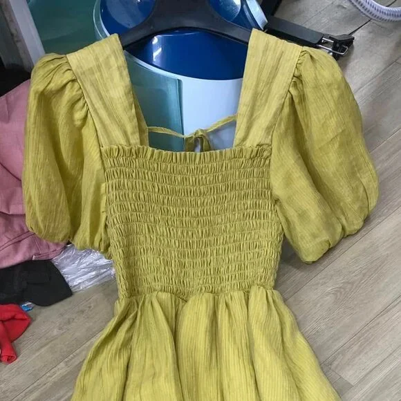 Square Neck Short Sleeve Puff Dress - Long Length - Picture 3 of 5